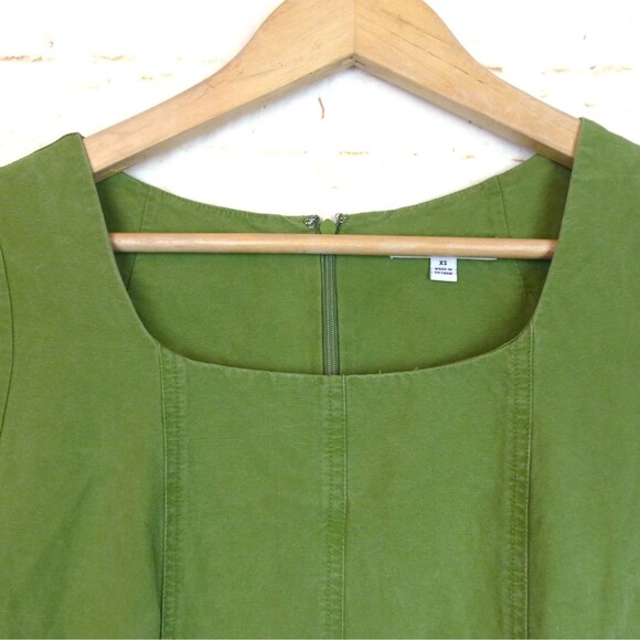 Uniqlo Dress Women XS Green Linen Blend Square Neck Short Sleeves Pockets Midi - Picture 6 of 15